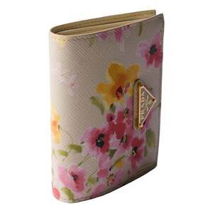 Prada Saffiano Leather Floral Bifold Wallet In